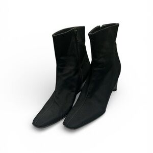 Stuart Weitzman Black Stretch Fabric Ankle Heeled Boots